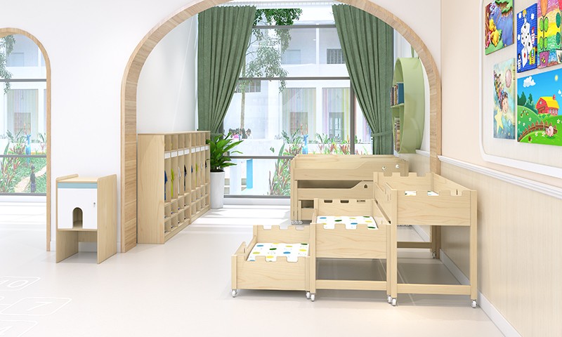 幼兒園家具楓木兒童床.jpg